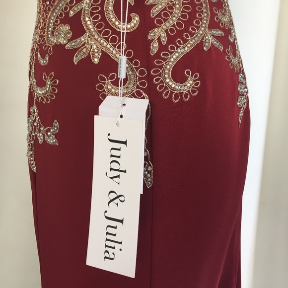 Judy&Julia Long Party Prom Dress Burgundy/Gold - Picture 7 of 8